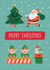 Cute elves, Santa, gifts, and xmas tree Christmas card created by RedNosedBadger