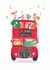 Children's animals on London bus Christmas card created by Stripey Paper