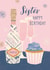 Sister prosecco and cupcake birthday card created by Rebecca Prinn