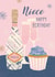 Niece prosecco and cupcake birthday card created by Rebecca Prinn