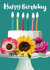 Brightly Coloured Happy Birthday Cake with Candles and Summer Flowers created by Sarah Kelleher