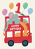 1st Birthday Bus with Elephant and Giraffe Card created by Christine Cuddihy Illustration