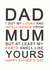 Funny Typography Father's Day Card - Dad - Farts - I Got My Looks And Intelligence From Mum But At Least My Farts Smell Like Yours created by @TheGrafixCat