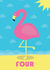 Number Four 4 Age Flamingo birthday Card with Beach and Clouds - Kids - Children created by Lucy Maggie Designs