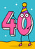 Cute cartoon 40 ‘shock!’ 40th birthday card for the young at heart created by Wafflemamaart