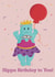 Party Hat Hippo with Balloon-Hippo Birthday to you!-Cute Colourful-Child-Baby created by Toulie Illustration