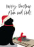 Funny Cute Cat Christmas Card for Mum and Dad - Black Cat with Dead Bird Present created by Jackie Ponwaye Design