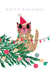 Funny cat in christmas lights card for friend created by Stop the Clock Design