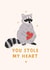 Cute Raccoon Anniversary Card / Valentines Day Card - You Stole My Heart created by Abbie Imagine