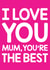 Mothers Day card - sentimental bright - for mum - I Love you Mum You're the Best created by Thirty Mussels