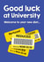 Funny good luck at University card for friends or family. Reduced  food stickers created by Spekle Studio