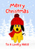Cute Christmas Card for a lovely Niece with a Cheeky Dog in a red woolly hat created by Crystal Star Gift Shop