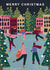 Modern Contemporary Pretty Merry Christmas Card - Ice Skating Scene Ice Rink created by Laura Darrington Design Ltd.