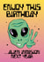 Cute, funny Alien UFO Birthday card created by Amy Watkinson