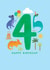 Cute 4th Birthday Card - Dinosaurs - 4 Years Old Today created by Paperlink and Meraki Greeting Cards