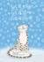 Cute Christmas card featuring a smiling snow leopard surrounded by snowflakes created by LeopardyNonsense