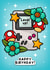 Cool gamers level up Birthday Card. Retro Gamer design for teens and grown ups! created by Wafflemamaart