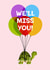 Cute Leaving/New Job Card - We'll Miss You - Tortoise on Balloons created by Folio | Ian Owen