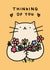 Cute Thinking of You Card - Cat with Flowers created by Wren & Wilson