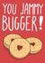 Funny Congratulations Card - You Jammy Bugger! created by Emily Buchanan