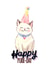 Happy Cat Birthday Card - Cute White Cat in Party Hat - Happy Purr-Day created by Cornish Cat Lady