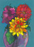 Dahlia card floral still life, thinking of you blank card created by Plant Based Paintings