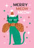 Cute Christmas Card – Cat with Big Bow and Santa Hat – Merry Meow Meow! created by Kay Wolfersperger