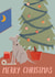 Cute Christmas card Dog Wrapping Presents created by Louisa Taylor