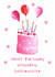 Classic Birthday Card - For Goddaughter - Pink - Cake created by HCD Illustration