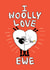 Cheeky, cute, romantic pun card for the love of your life- I Woolly Love Ewe created by Kate Hazell Illustration