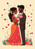 Asian Wedding couple illustration style woman in sari man in suit with beard created by Dorinda Martin