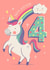 Cute 4th Birthday Card - For kids - Unicorn - Rainbow created by Dalia Clark Design