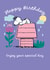 Cute Birthday Card – Relaxed Snoopy on Pastel Doghouse created by Danilo