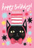 Cute Birthday Card - Black Cat - Cake Hat created by Happy Wolf