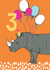 Cute 3rd Birthday Card - Rhino - Balloons created by martha and hepsie ltd