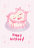 Cute pink coquette cherry ribbon bow cake happy birthday card 🎀 created by Hunter Of The Wild