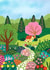 Pretty Illustrated Garden Card - Colourful Garden - Blank Art Card created by Pear Tree Press