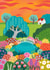 Lovely Floral Garden Pond Card - Colourful Bridge - Blank Art Card created by Pear Tree Press