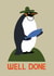 Funny Congratulations Card – Penguin With Big Fish – Well Done created by Liina Lember
