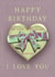 Romantic happy birthday 2d heart card with ribbon, pink canvas style background created by Printfantasia 