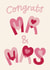 Classic Wedding Card - Congrats Mr & Mrs - Romantic Heart Letters created by Christine Cuddihy Illustration