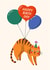 Funny Red Tabby Cat Birthday Card – Scared Cat with Happy Birthday Balloons created by Irini Herzog
