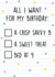 Funny Birthday Card - All I Want For My Birthday - Crisp Savvy B created by Poppy & Mabel
