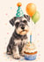 Cute Schnauzer Birthday Card with Cupcake, Balloons and Party Hat Design created by Bethany Brown