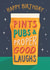 Classic Birthday Card. Pubs, pints and proper good laughs created by Jo Podmore