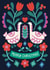 Pretty Christmas Card - Geese And Flowers - Folk Art created by Christine Cuddihy Illustration