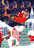 Magical Christmas Card – Santa in Sleigh Over a Snowy Christmas Village created by Caroline Bonne Müller