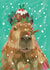 Classic Christmas Card - Capybara - Pudding created by Ally Marie Illustration