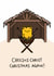 Funny Christmas card- Baby cheese in a manger “Cheesus christ, Christmas again” created by Abby harrison