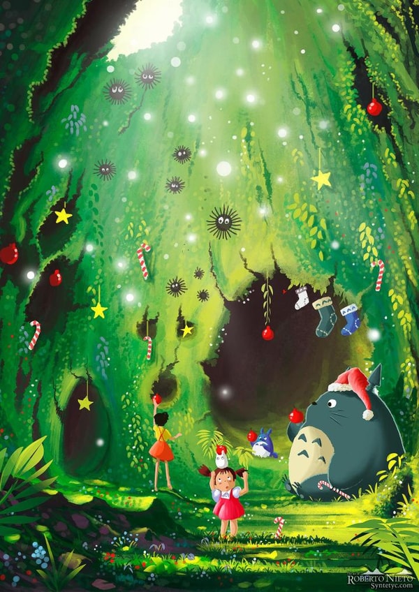 Cute Christmas Card - Studio Ghibli - My Neighbour Totoro created by Roberto Nieto